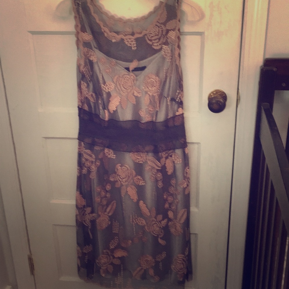 Grey lace sheer dress with built in slip
